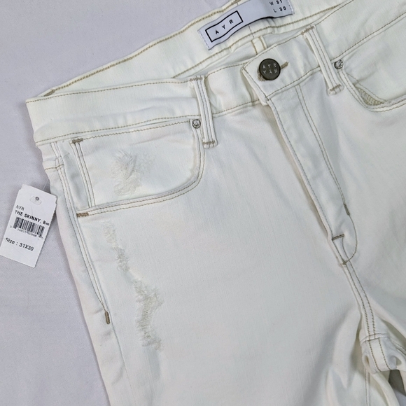 AYR Jean Skinny Stretch Ankle High Rise Distressed Ripped Zip Fly White 31 NWT - Picture 5 of 16